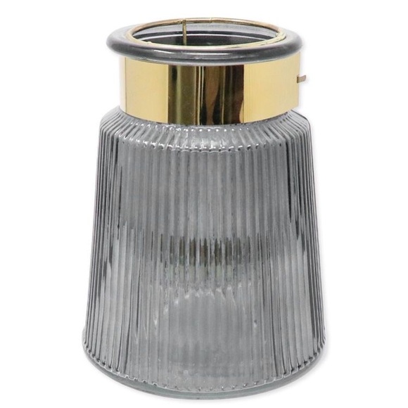 Ribbed Glass Vase with Reflective Gold Wrap Trim - Picture 1 of 11